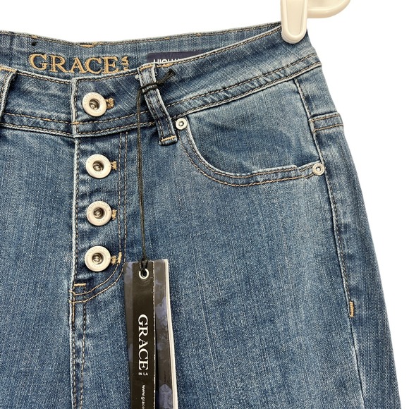 NWT GRACE in LA Women's Flare Leg Buttons High Rise Stretch Blue Denim Jeans 26 - Picture 9 of 16